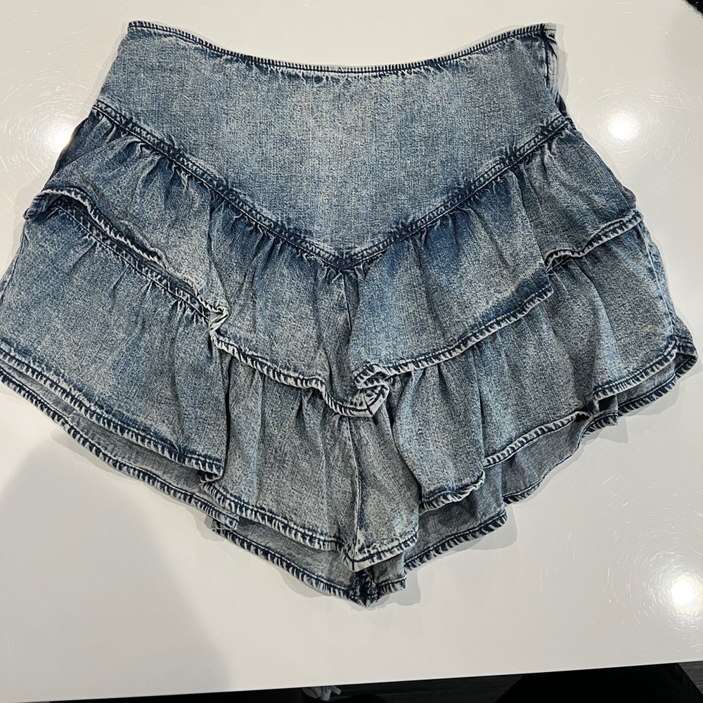 Mother The Ruffle Denim Mini Skirt Threading The Needle
